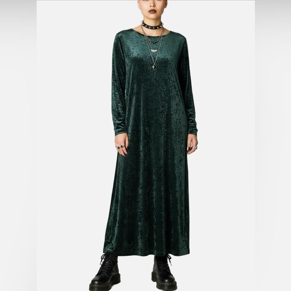 Vintage Crushed Velvet Maxi Dress 12/14 Whimsigoth Gothic Dark Romantic Fairy